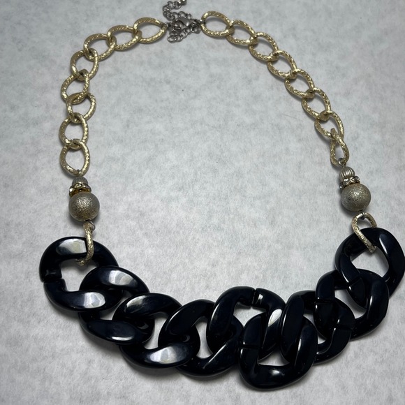 Jewelry - Funky 24" Chunky Black Gold Tone Acrylic Link Chain Necklace Editorial Punk Chic